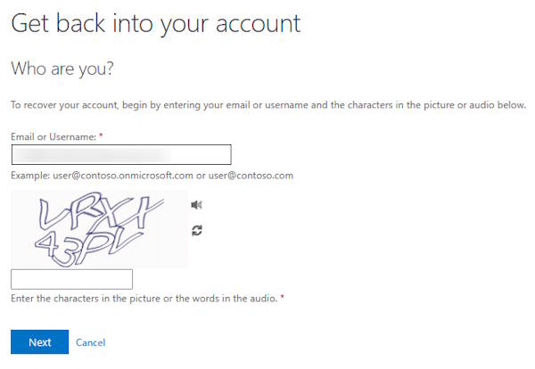 Enter username, complete challenge, click Next