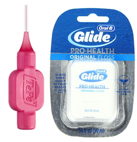 TePe interdental brush and Oral B Glide floss