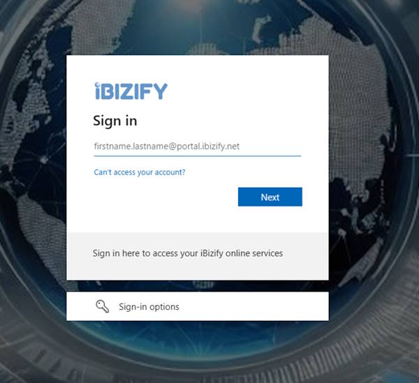 Client Portal signin screen
